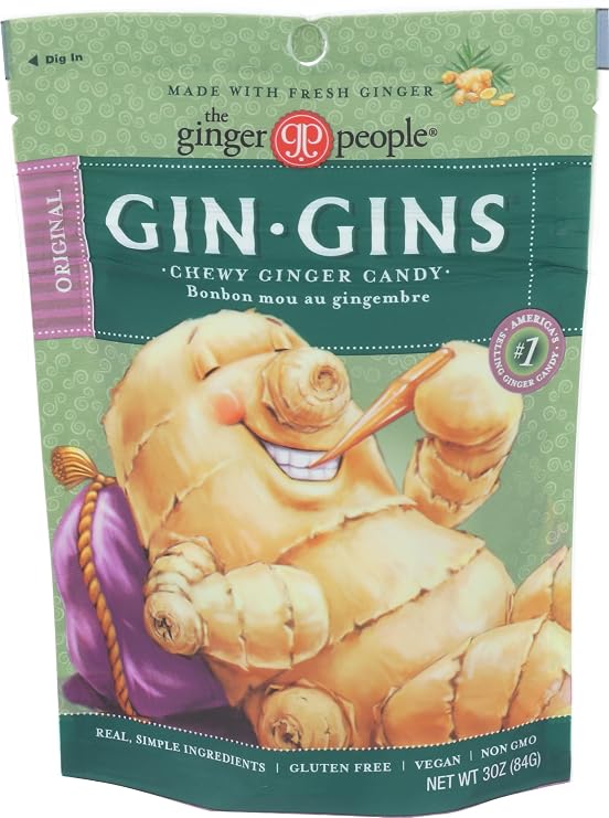 GIN GINS Original Ginger Chews Natural Fresh Ginger Candy by The Ginger People Individually Wrapped Healthy Candy Original Flavor 3oz Bag (Pack of 1)
