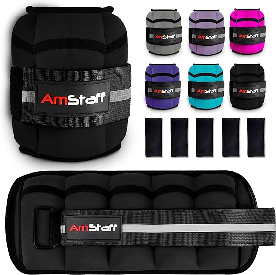 AmStaff Fitness Adjustable Ankle Weights 1 Pair 0.9/1.8/2.7/3.6/4.5 kg Leg Weight Straps for Strength Training, Walking, Jogging, Running, and Fitness Workouts – 0.4-2.2 kg Each Ankle, 4.5kg Pair Set
