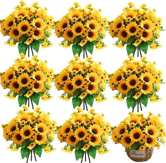 ASTRYAS 10Pcs Sunflowers Artificial Flowers, Yellow