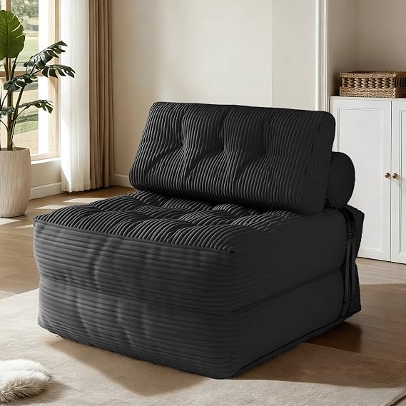 Furnify Folding Sofa Bed, Foldable Mattress Sleeper Chair, Convertible Comfy Foam Couch Bed with Pillow, FSmall Floor Sofa Lounge for Living Room Bedroom Apartment Small Space, Black