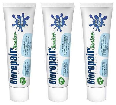 Biorepair: Oral Care Junior 7-14 Years Toothpaste, Fluoride Free, with Mint Extract - 2.53 Fluid Ounces 75ml Tubes Pack of 3 [ Italian Import ]