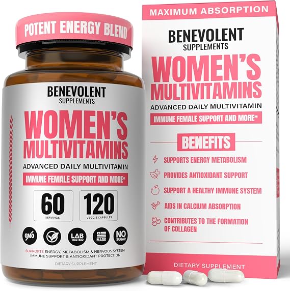Multivitamin for Women - Supplement for Energy, Immunity, Female Support - Daily Vitamins for Women with Biotin, Calcium, Magnesium - Non-GMO, Vegetarian Womens Multivitamin - 120 Caps | Supplement for Energy, Immunity & Mood Support with Biotin, Calcium, Magnesium - Womens Multivitamin for Overall Vitality