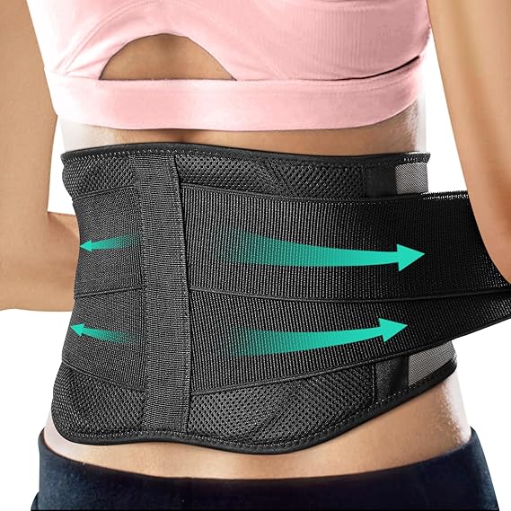 AllyFlex Sports Lightweight Back Brace for Men & Women Under Uniform, Dual Medical 3D Lumbar Pads for Lower Back Pain Relief, Breathable Mesh with Adjustable Stapes for Back Stress - M