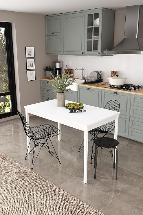DF01113 Dekoratif Mutfak Masası 120x70 4-6 Kişilik Şık, Modern, Metal Ayaklı Salon Yemek Masası