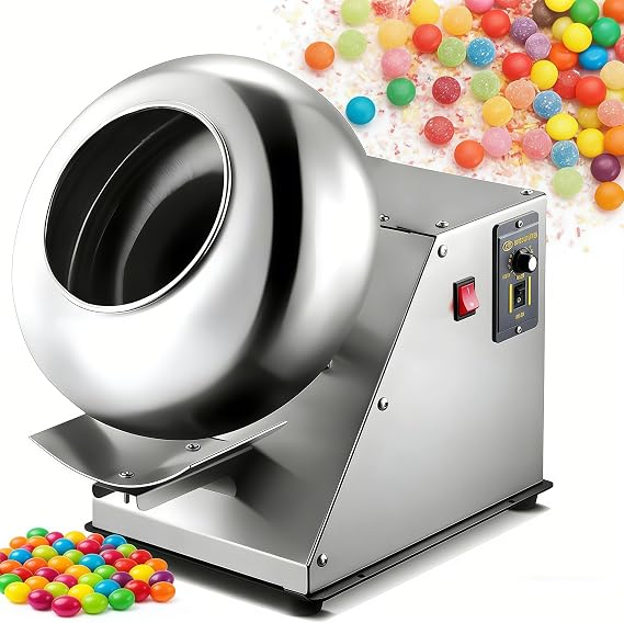 Sugar Coating Pan Machine,Automatic Tablet Coating Machine, Mini Chocolate Panning Machine 3-6KG/H,Coater Sugar Ball Coating Drying Machine for Snack & Candy Making 220V
