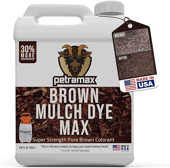PetraMax Brown Mulch Dye Max, Refresh Fading Landscape (14,400 sq ft, 1 Gal | Brown Mulch for Landscaping & Garden Beds, Pet-Safe Mulch Dye Brown, Professional Mulch Paint for Pine Straw, Bark & Cedar
