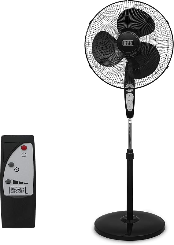 BLACK+DECKER 18" Oscillating Pedestal Fan with Remote, BFSR18B, Black | Oscillating Pedestal Fan with Remote, 90-Degree Oscillation, 3 Speed Settings, Adjustable Height, Timer, 30-Degree Tilt