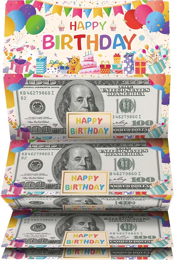 Birthday Money Holder, Happy Birthday Gifts for Kids Man Woman, Surprise Birthday Party Money Card, Money Holder with 6 Slots for Cash, Birthday Party Supplies(1 Pack), 07