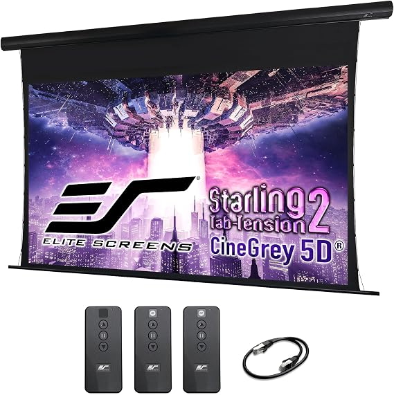 Elite Screens Starling Tab-Tension 2 CineGrey 5D, 135" Diag. 16:9, 8K 4K Ultra HD Ready Ceiling and Ambient Light Rejecting Projection Screen, Electric Motorized Projector Screen, STT135U2HD5-E12-EP
