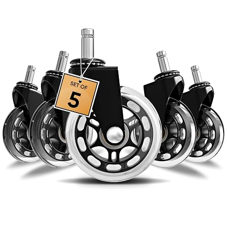 GABRYLLY Office Chair Casters Wheels, Heavy Duty & Safe Rollerblade Wheel for Hardwood Floors or Carpet, Quiet Rolling, Universal fit, 2.5IN Blade Wheels - Set of 5