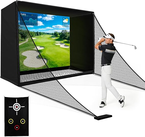 10x8ft Golf Practice Net with Target Impact Screen for Golf Simulator, Backyard Indoor Outdoor Use, For Swing & Chipping Training