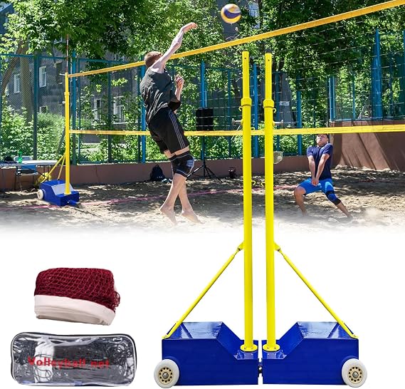 Volleyball Poles, Volleyball Net Poles with Wheels, Heavy Duty Volleyballs/Badminton Stand & Net with Base Outdoor Training Badminton Net Set for Backyard
