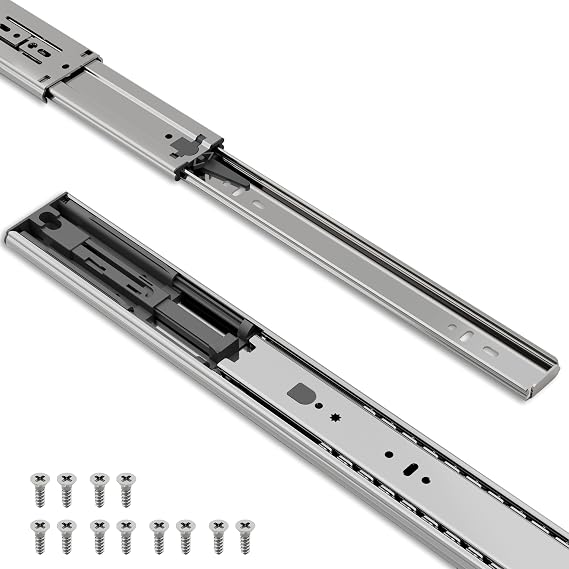 TOUCH Drawer Slides (1 Pair, 16 Inch 400mm) Push to Open Side Mount Ball Bearing 3 Folds Metal Rails Track Guide Glides Runners Heavy Duty Drawer Dresser Kitchen, 100 LB Capacity