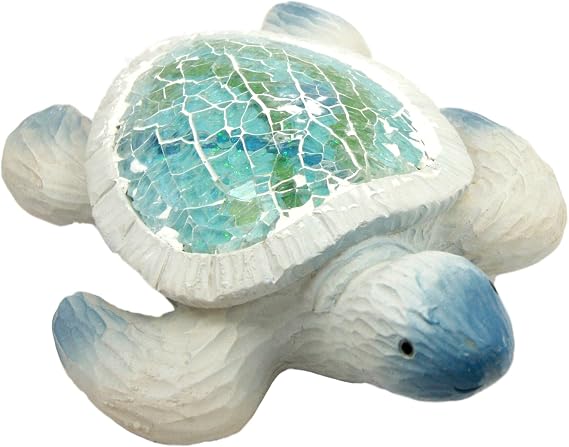 Ebros Nautical Marine Aqua Blue Coastal Ocean Giant Sea Turtle Statue with Crushed Glass Mosaic Shell Nautical Decor Figurine 5.5" Long Bathroom Boudoir Vanity Countertop Decorative Accent
