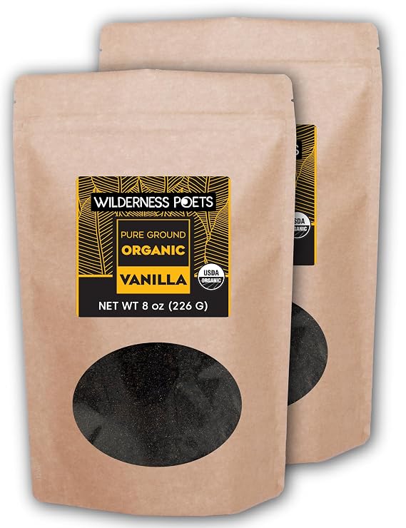 Wilderness Poets, Pure Vanilla Powder - 100% Organic Ground Vanilla Beans - Tahitian Variety, Grade A | Potent, Super Aromatic, Perfect for Chefs, Baking, Ice Cream, Coffee, Lattes (16 Ounce - 1 Pound)