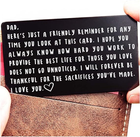 Red Dot Laser Engraving Wallet Card for Dad Father's Day from Son or Daughter for the Best Dad Ever - Voted Most Meaningful and Unique Gift for Fathers - Gift Ready, Engraved