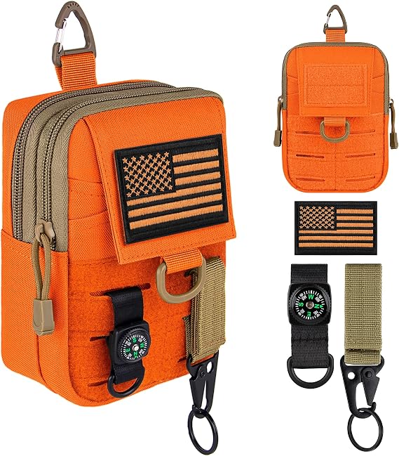 Tactical Molle Utility EDC Pouch Nylon Waist Belt Bag Camping Hiking Organizer Pouch Phone Holster for iPhone 17 Pro Max/16 Pro Max/16 Pro/15 Pro Max/14 Pro Max/13 Pro Max/12 Pro Max, Large