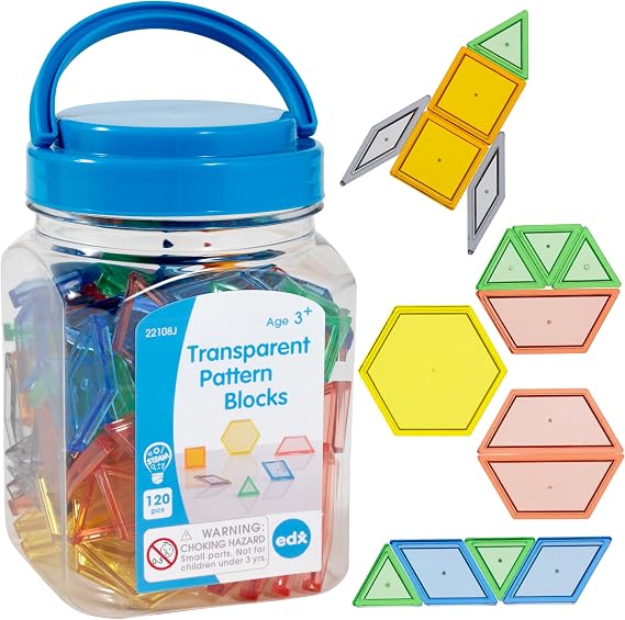 edxeducation Plastic Transparent Pattern Blocks, 120 Pieces