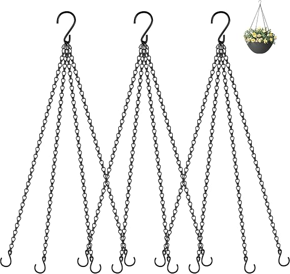 garini 3 Pack, 23 Inch Hanging Baskets Chain, Hanging Chains with Hooks Flower Pot Chain Replacement Plant Hangers for Planters, Bird Feeders and Lanterns(Black)...