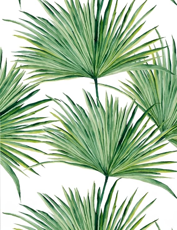 Green Leaves Peel and Stick Wallpaper Vintage Botanical Palm Leaf