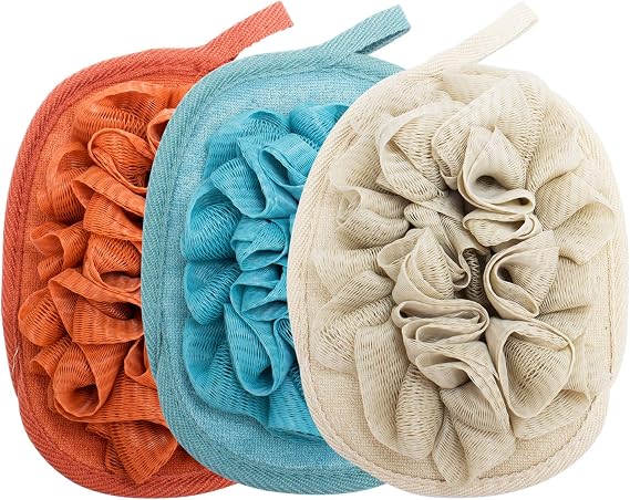 3 Pack Body Sponge Brushes Pouf Mesh Brush Shower Glove with Flower Bath Ball