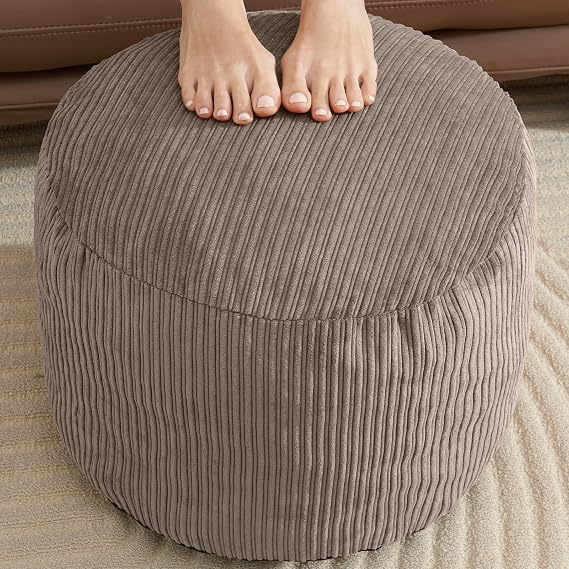 WSOFRLAC Pouf Ottoman Foot Stools with Foam Small Ottoman for Living Room Corduroy Ottomans Pouf 26x18 Floor Poufs Foot Rest for Chair Brown Hassocks and Ottomans