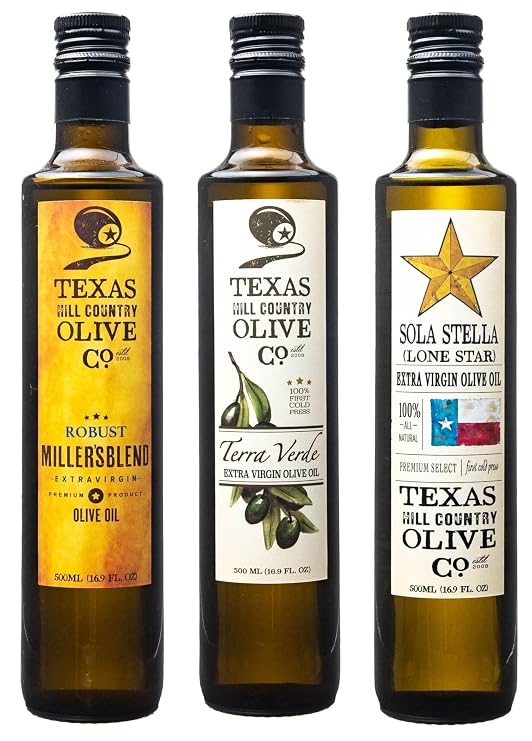 Award Winning Olive Oil Gift Set (Texas Millers Blend 500ml, Terra Verde Estate Blend 500ml, Sola Stella 500ml, Kraft Gift Box)