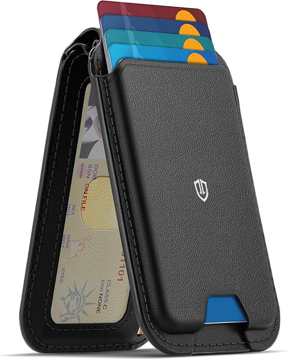 SHIELDON Genuine Leather Magnetic Wallet Stand for MagSafe, Nappa Black | Strong Magnetic, 6 Card Holder, Kickstand, Angle Adjustment, Rfid Blocking, Quick-access, for iPhone 17/16/15/14/13/12 Series