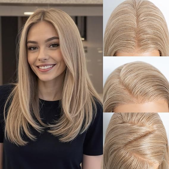 NOBLE Synthetic Lace Front Wig for Women 136 HD Glueless Lace Wigs Pre Plucked 20 Inches Linen Brown Layered Wave Wigs for Daily Part Beginner Friendly