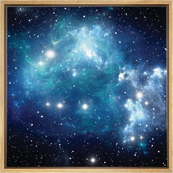 wall26 Framed Canvas Print Wall Art Starry Blue Nebula Galaxy Astronomy & Space Sky Digital Art Modern Art Global Scenic Colorful Multicolor for Living Room, Bedroom, Office - 24"x24" Natural