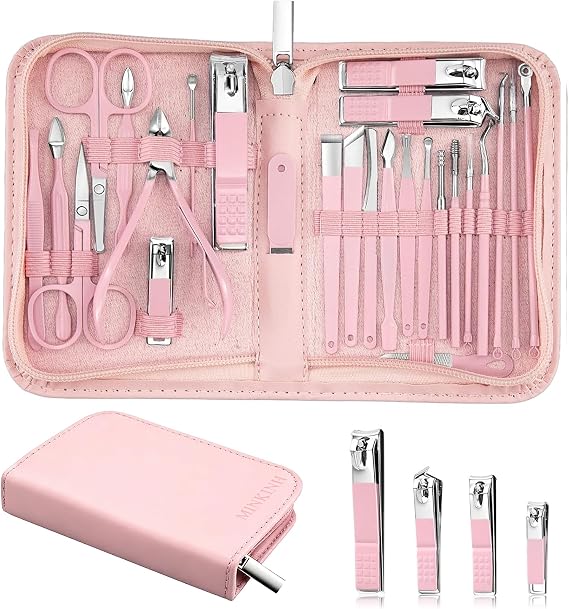 MINKINH 26-Piece Manicure Set for Women, Pink At-Home Nail Care Kit