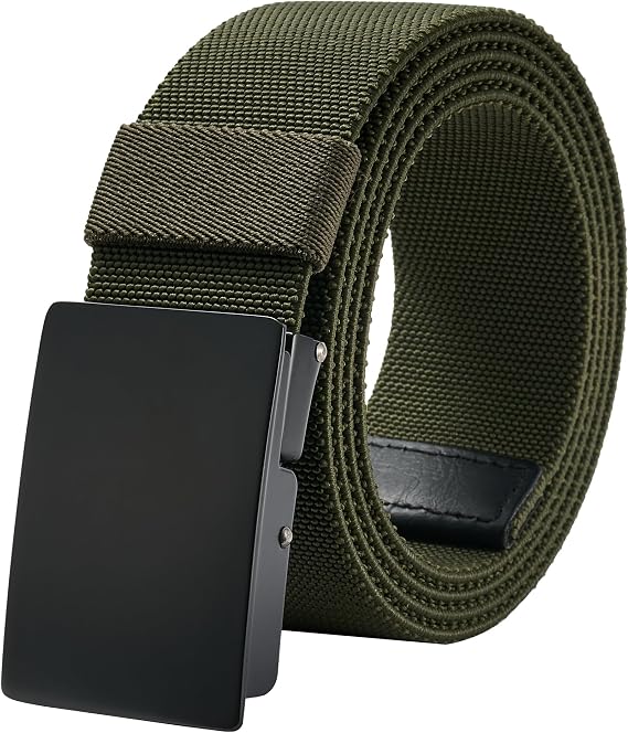 LionVII Casual Mens Belt, Elastic Work Belt with Metal Buckle Adjustable Web Waist Strap, Easy Trim to Fit 28-49" Waist