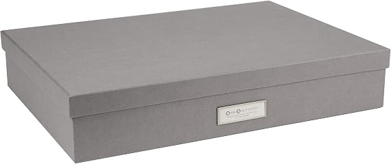 Bigso Box of Sweden Document Box with Lid for Papers in A3 Format - Document Organiser Tray with Lid and Handle - Storage Container Made of Fibreboard and Paper - Gray