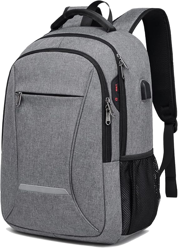 Backpack for Men,Travel Laptop Backpack with USB Charging/Headphone Port,Durable Water Resistant Backpack Bag for Women Fits 15.6 Inch Laptop,Gray