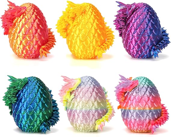 6PCS Mini 3D Printed Dragon Dinosaur Egg, Prefilled Easter Eggs Filled Dragon Eggs Toys Filled,3D Printed Dragon in Egg,Crystal Dragon Figurine Decor,Full Articulated Dragon