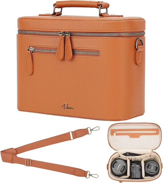 Camera Sling Bag, Waterproof PU Leather Crossbody Camera Case for Photographers, Small Shoulder Bag Compatible for Canon Nikon Sony Brown