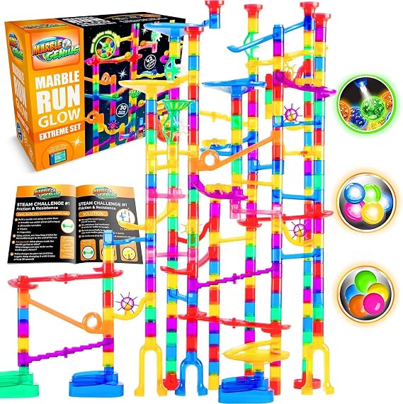 Marble Genius Marble Run Race Track - 300 Piece Multicolor Glow Extreme Set - STEM Building Toy & Marble Race Set for Ages 4+