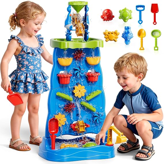 Toddler Waterfall Sand Water Activity Play Sensory Table for Kids Ages 1–8