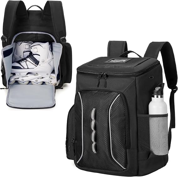 DSLEAF Roller Skate Bag, Ice Skate Backpack | Figure Skate Bag with Large Capacity for Inline, Figure, Quad, Speed, Hockey Skating, Holds Shoes Up to US Men Size 13