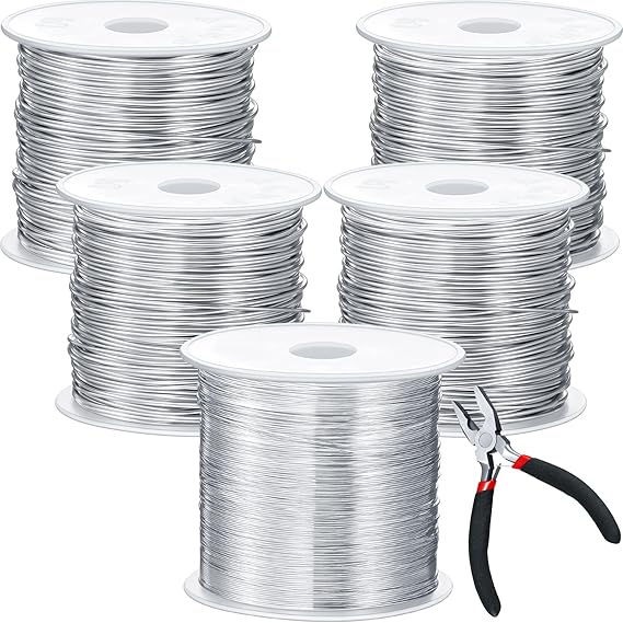 Funrous 5 Rolls Copper Wire 18 20 22 24 26 Gauge with Pliers,Silver | Copper Wire Kit For Jewelry Making Beading, Bendable Metal Sculpting Wrapping, DIY Projects, Includes Pliers Tool