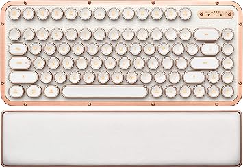 Azio Retro Compact Keyboard Posh - Bluetooth Wireless/USB Wired Vintage Backlit White Leather Mechanical Keyboard with Arm Rest for Mac and PC MK-RCK-L-02-US