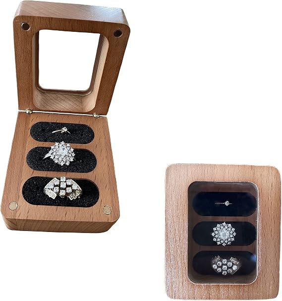 Wooden Ring Box, Wedding Ring Box, Ring Bearer, Proposal Ring Holder, Wood Ring Box, Ring Bearer Box for Wedding Ceremony (3 Ring Box)