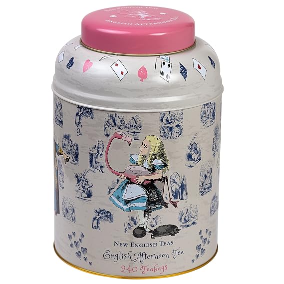 New English Teas Alice in Wonderland Tea Tin - 240 Tea Bags, Pink | Black Tea, Gifts for Tea Lovers