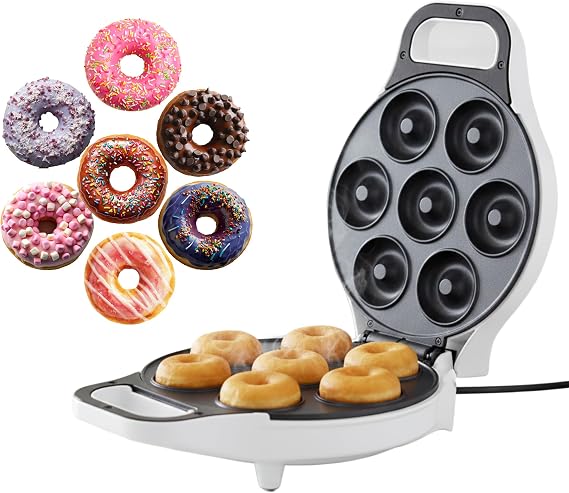 Chef Buddy Mini Donut Maker, Small Baking Machine, White, 11 x 8 x 4