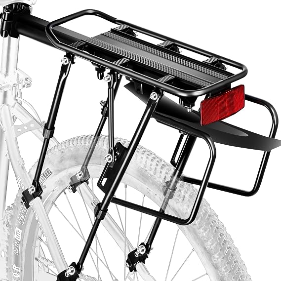 Rear Bike Rack,100KG Capacity Solid Bearings Bike Cargo Rack w/Fender & Large Size Reflective,Quick Release Mountain Road Bicycle Rear Racks,Universal Bike Luggage Touring Carrier Rack,BCR06-EU