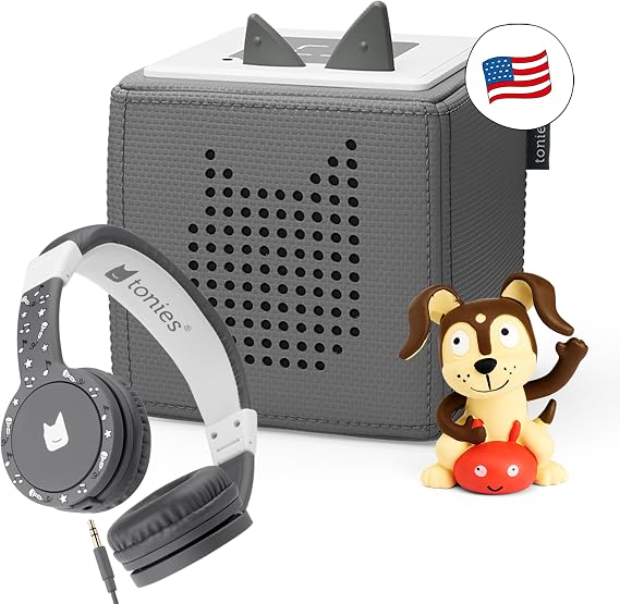 Toniebox Audio Player Headphones Bundle - Listen, Learn, and Play with One Huggable Little Box - Gray