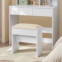 VASAGLE Dressing Table Stool, Velvet Upholstered Makeup Stool, Modern Footrest with Anti-Slip Pads, for Dressing Room, Bedroom, Entryway, Matte White and Cream White RDS001WD02