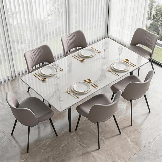 Extendable Dining Table 160-240cm Marble Effect Glossy Top Modern Design
