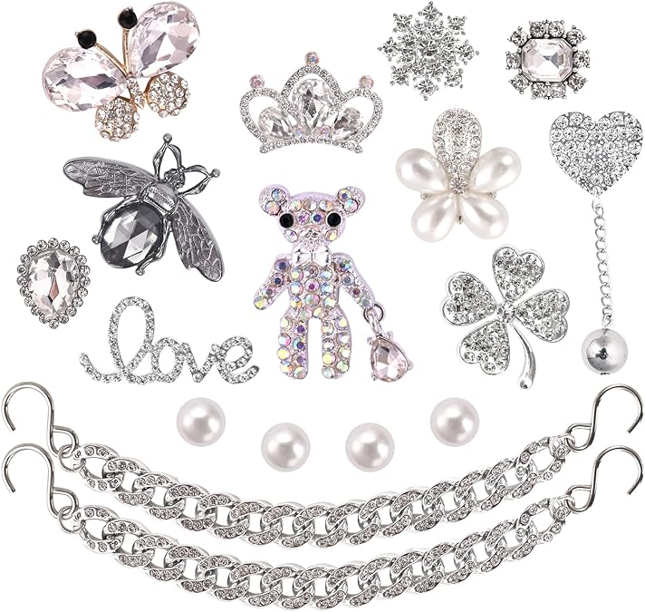 Bling Shoe Charms For Croc Shoe Sandals Bracelet Wristband,Fashion Crystal Rhinestone Shoe Decoration Pins for Women Girls Kids Party Favors Birthday Gifts