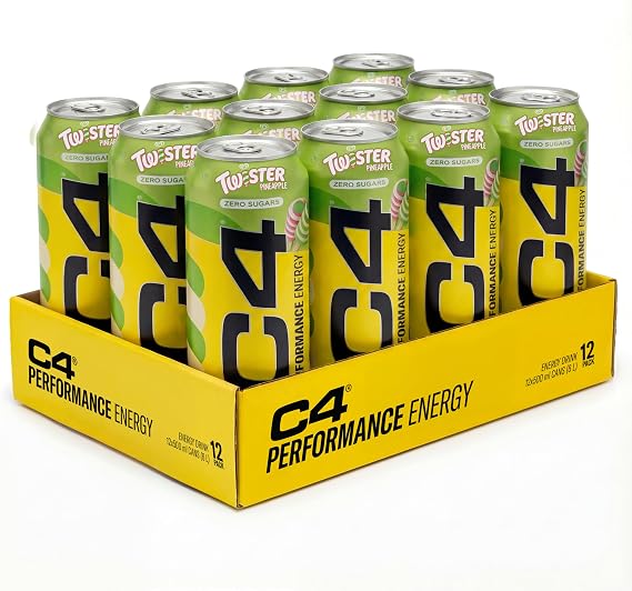 C4 Performance Energy Drinks Twister Pineapple 500ml (12 pack) | Sugar Free Energy Drink with 160mg Caffeine, 250mg Betaine, 1050mg Taurine | Low Calorie Fizzy Drinks for On the Go Energy and Focus